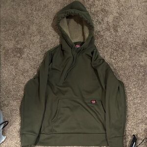 Wrangler Olive Green Sherpa Hoodie with Red Logo